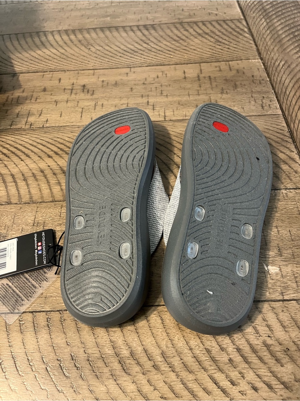 Hey Dude Women's Gray Flip Flop Sandals with Coral Straps - Picture 2 of 5